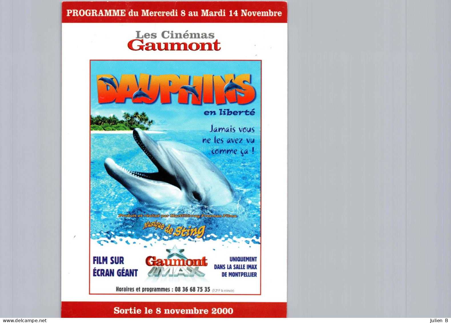 Carte Pub Type Flyer Cinéma GAUMONT Dauphins - Autres & Non Classés