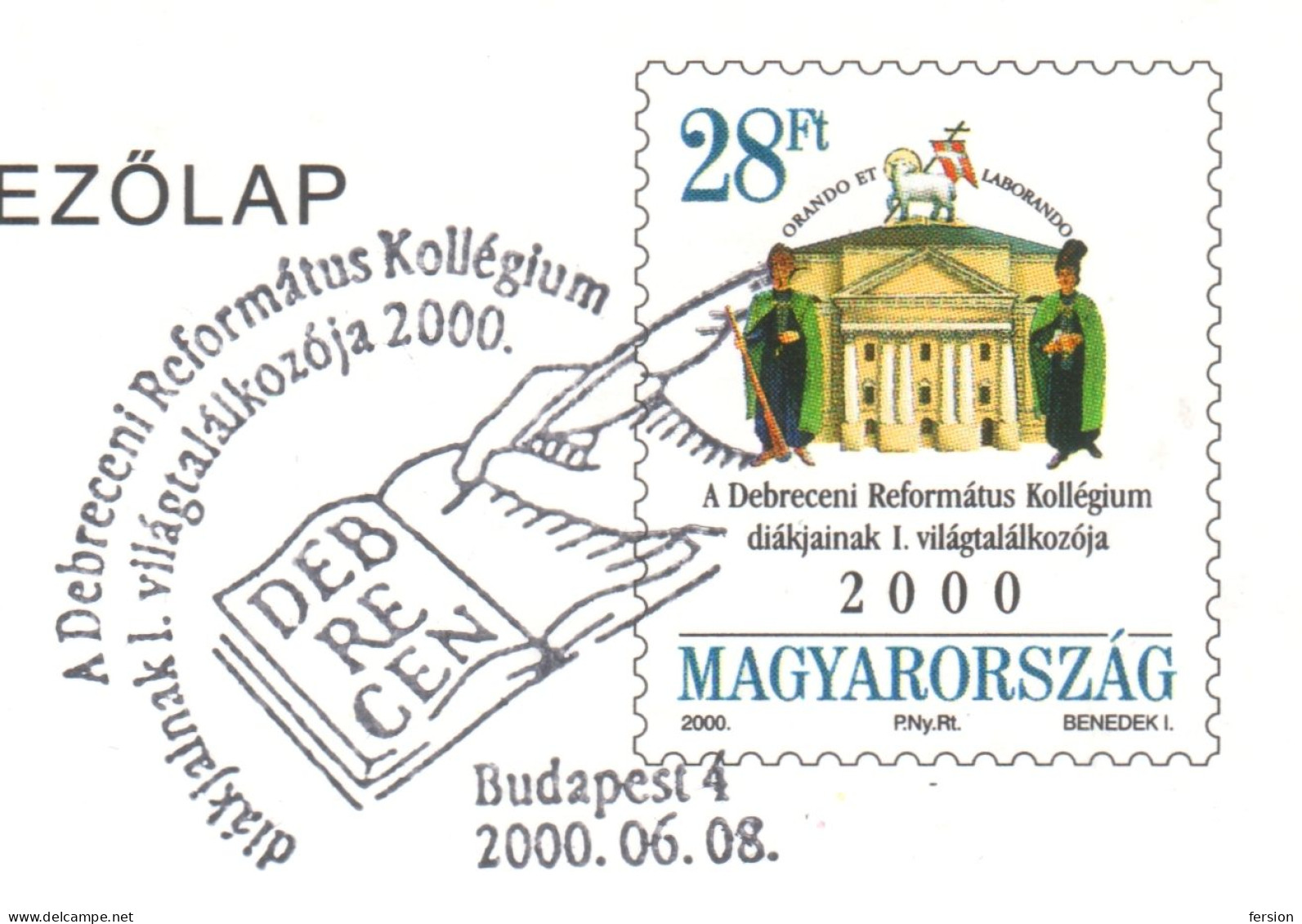 Debrecen Reformed Church Cathedral College Student Conference 2000 HUNGARY STATIONERY POSTCARD FDC Protestantism - Christianisme