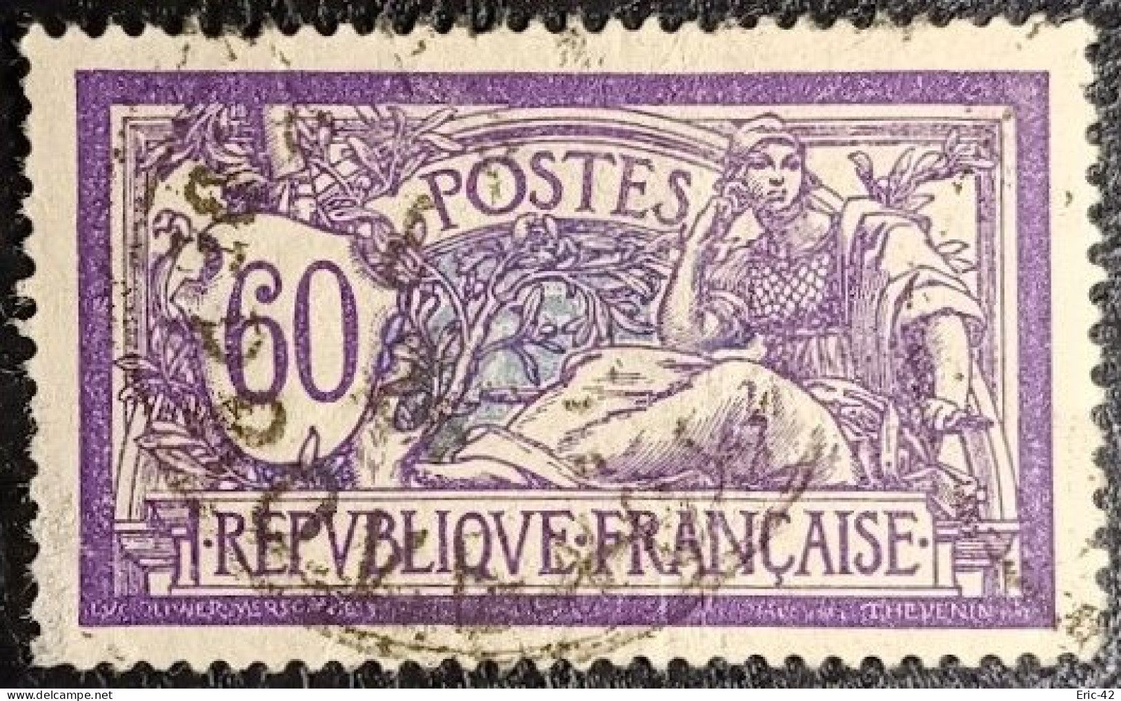 N°144 MERSON 60c Violet Et Bleu. Cachet De Paris (Rue De Provence). - 1900-27 Merson