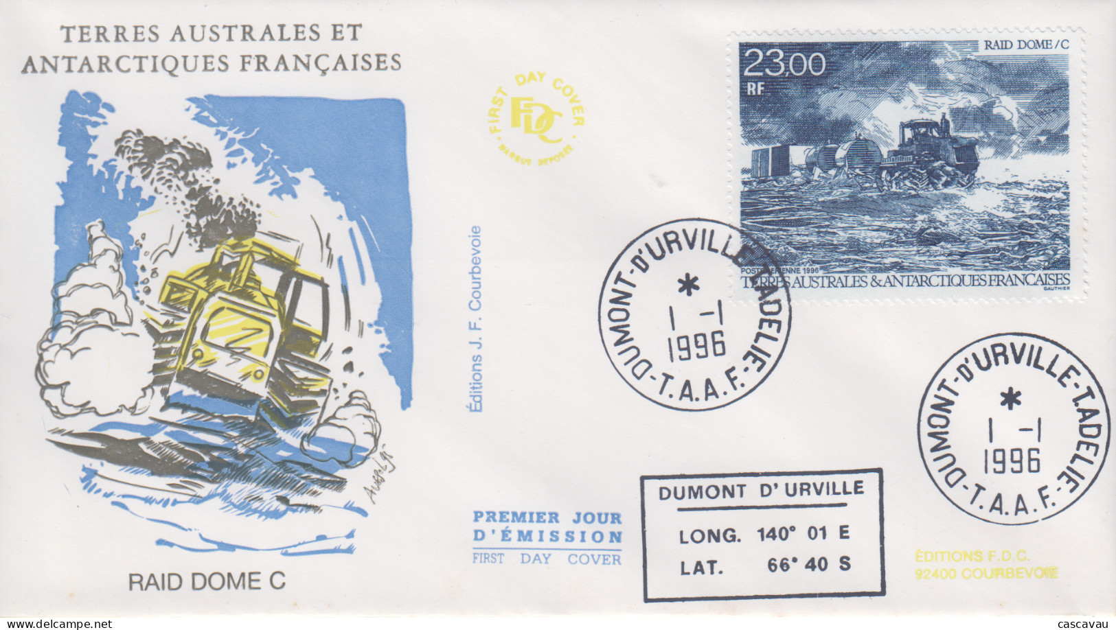 Enveloppe  FDC  1er  Jour    T.A.A.F    Raid   DOME  C    1996 - FDC