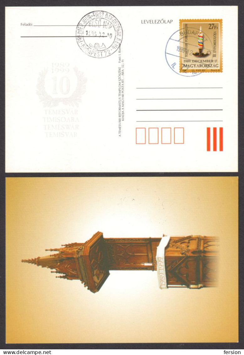 ROMANIA Revolution Transylvania 1989 TEMESVÁR Timisoara Reformed Church 2000 HUNGARY STATIONERY POSTCARD 1999 - Siebenbürgen (Transsylvanien)