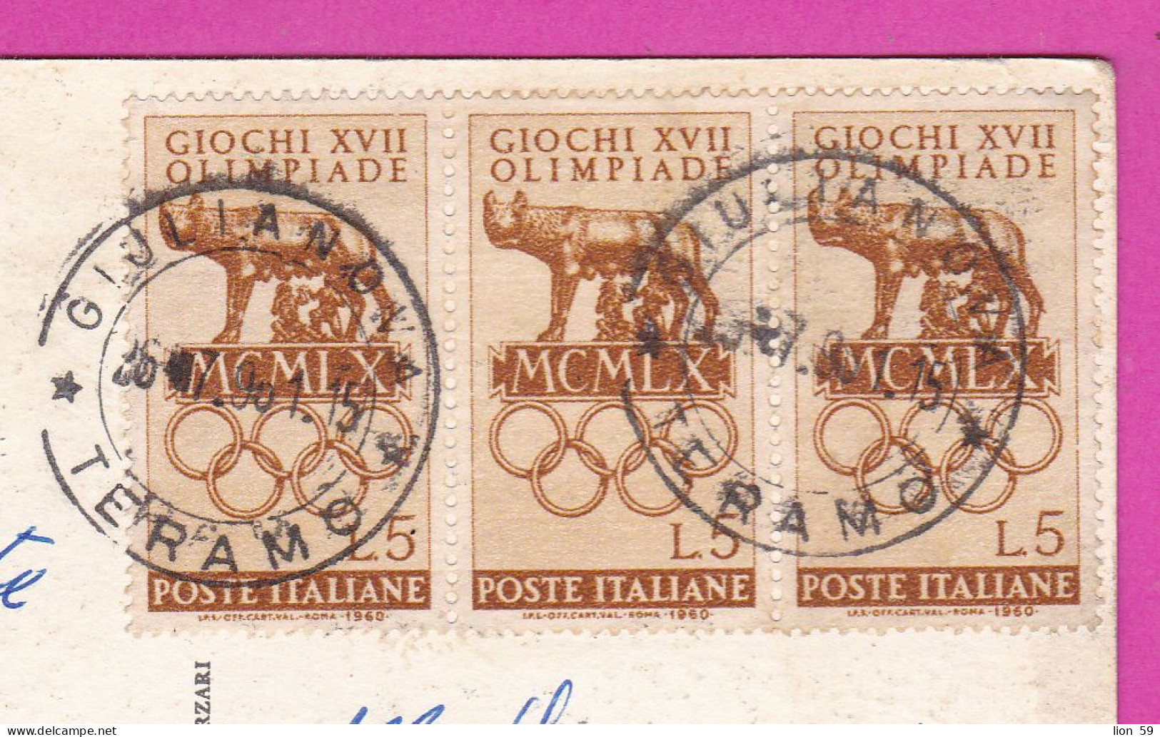 294061 / Italy - Giulianova - La Regina Dell' Adriatico Il Parto PC 1961 USED 5+5+5 L 1960 Olympic Games - Rome, Italy - 1961-70: Storia Postale