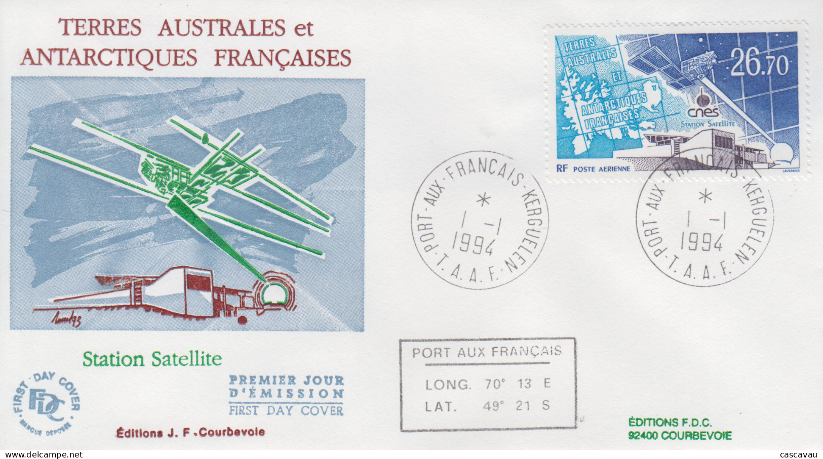 Enveloppe   FDC   1er  Jour   T.A.A.F    Station  Satellite  Du   CNES   1994 - FDC
