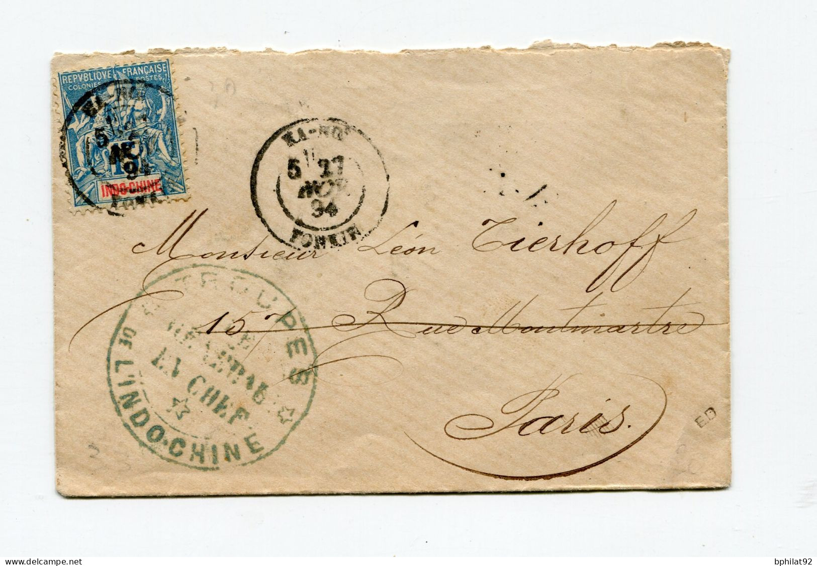 !!! LETTRE D'HANOI DE 1894, CACHET TROUPES DE L'INDOCHINE, LE GENERAL EN CHEF - Lettres & Documents