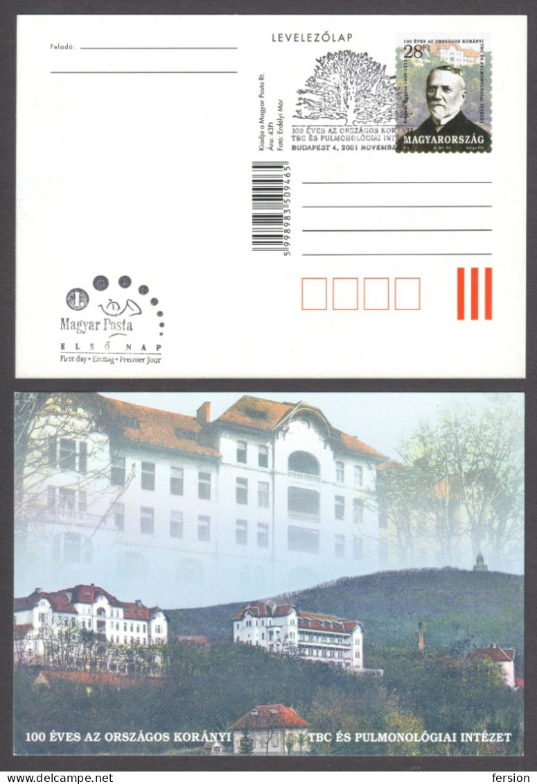 Hospital Sanatorium Hospital Korányi Frigyes DOCTOR Pulmonolgy TBC Tuberculosis FDC Stationery Postcard 2001 Hungary - Enfermedades