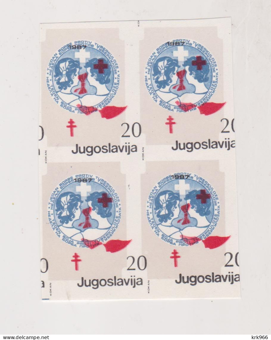 YUGOSLAVIA, 1987 20 Din Red Cross Charity Stamp  Imperforated Proof Bloc Of 4 MNH - Ungebraucht