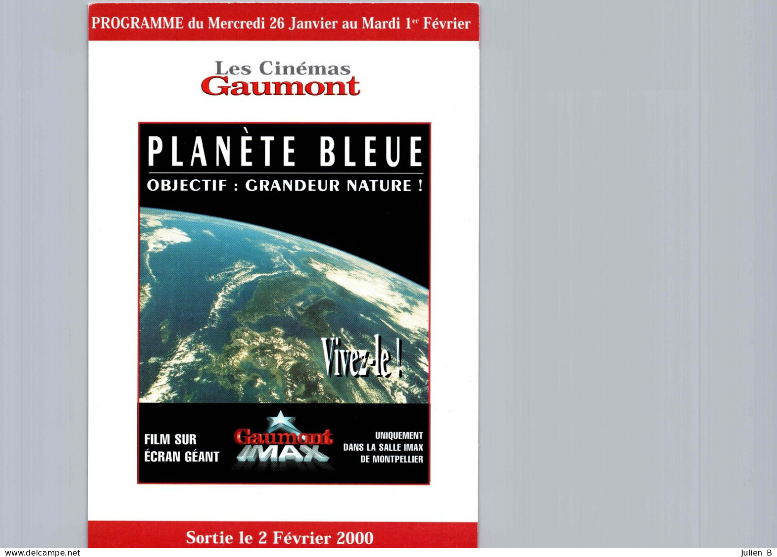 Carte Pub Type Flyer Cinéma GAUMONT Planète Bleue - Altri & Non Classificati