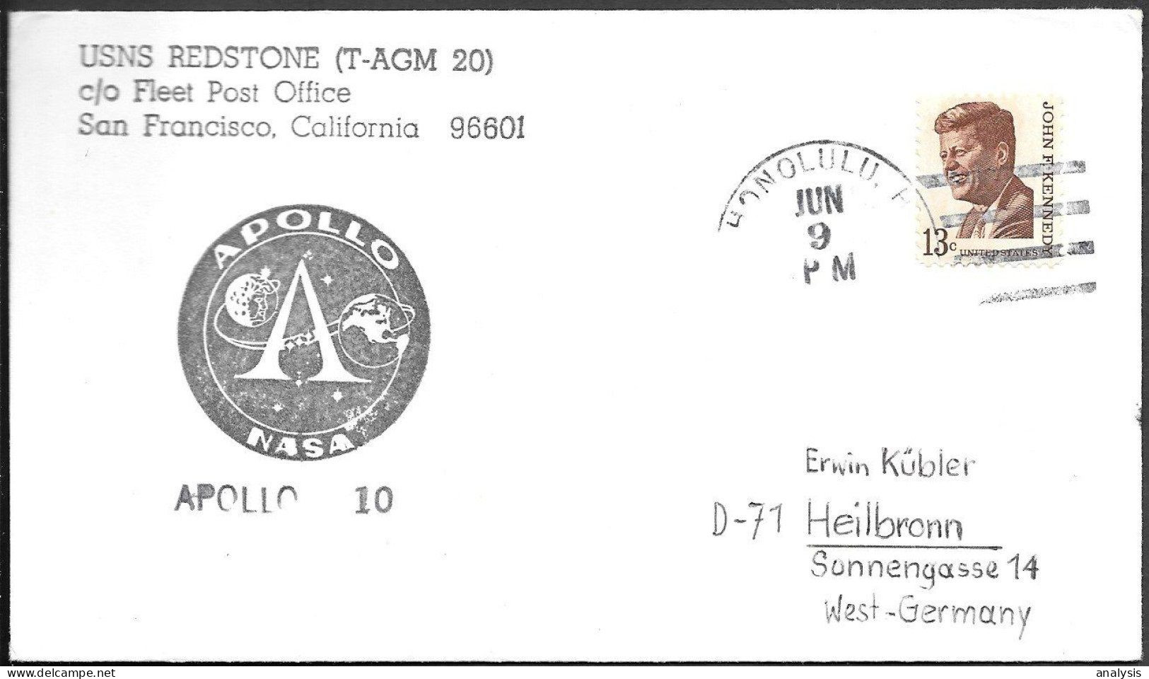 US Space Cover 1969. "Apollo 10" Recovery. USNS Redstone Honolulu - United States