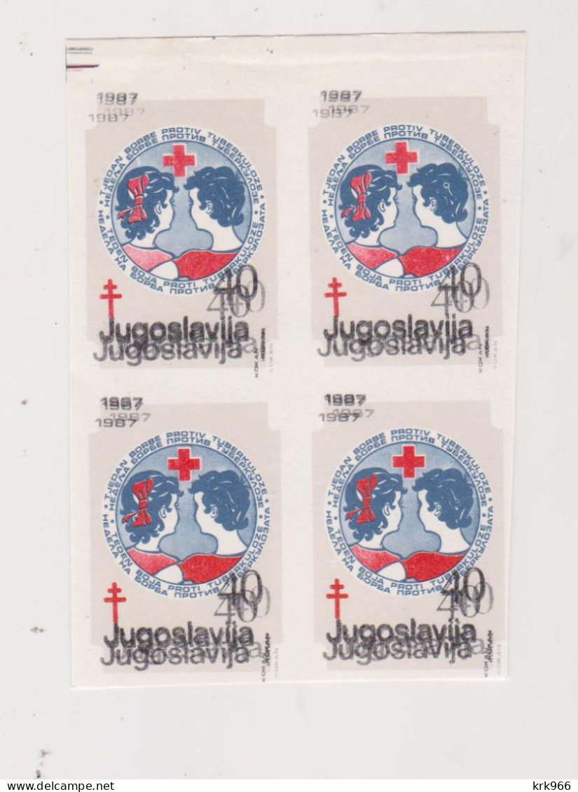 YUGOSLAVIA, 1987 40 Din Red Cross Charity Stamp  Imperforated Proof Bloc Of 4 MNH - Ungebraucht