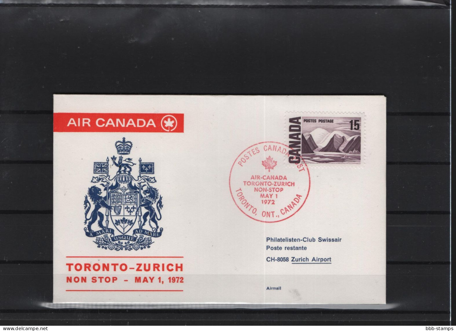 Schweiz Luftpost FFC  Air Canada 1.5.1972 Toronto - Zürich - Erst- U. Sonderflugbriefe