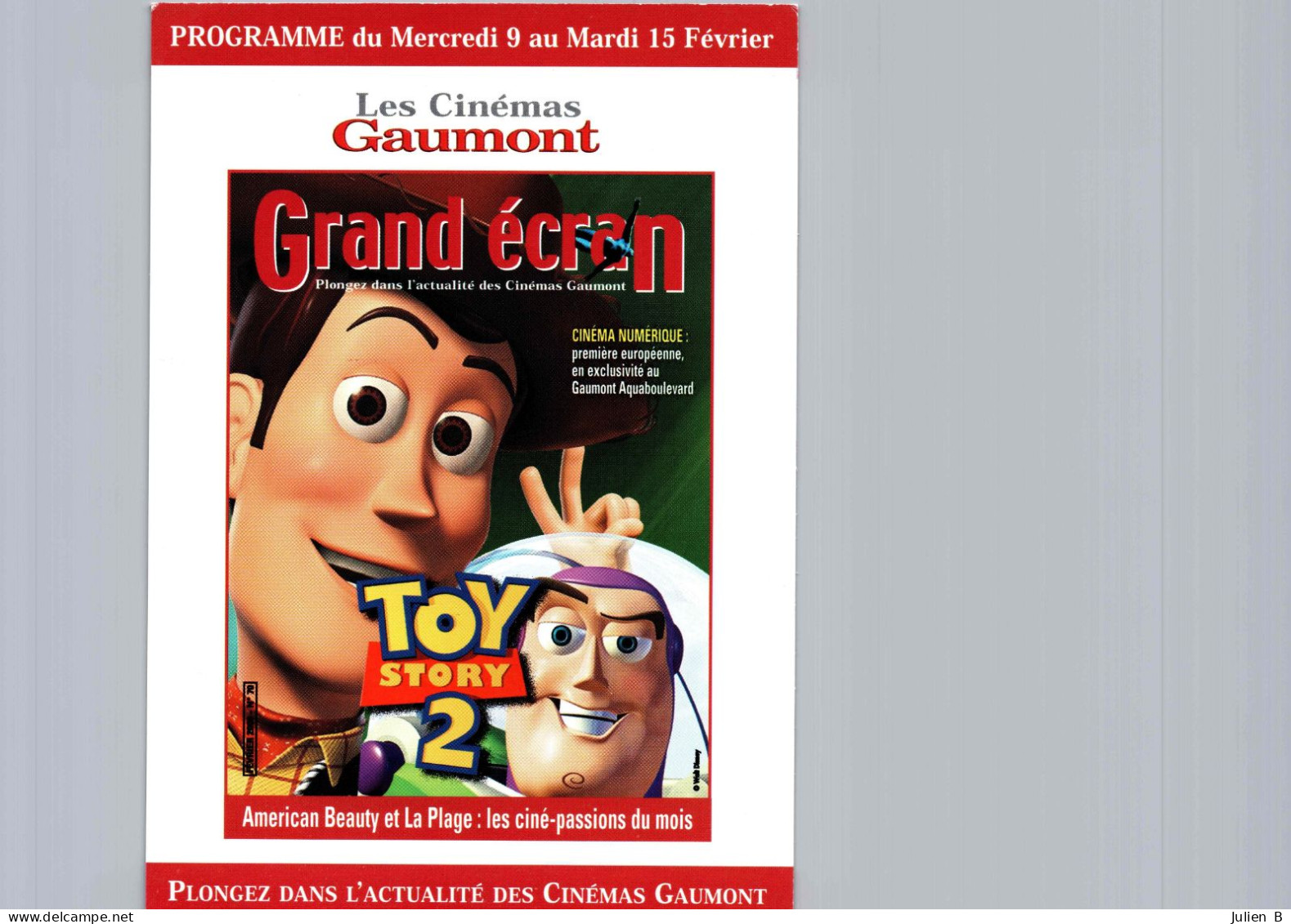 Carte Pub Type Flyer Cinéma GAUMONT Toy Story 2 - Otros & Sin Clasificación