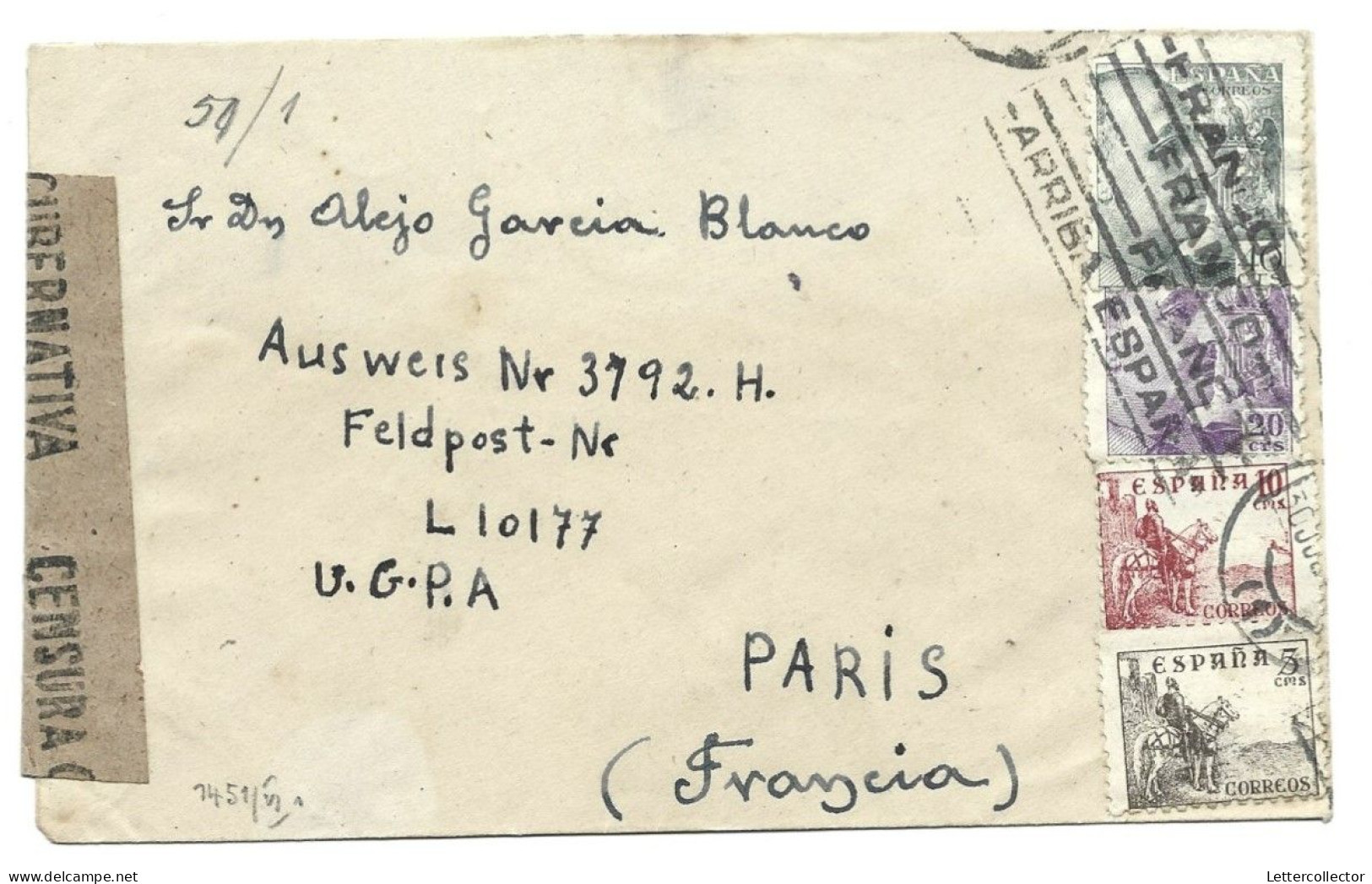 Feldpost Spanien Barcelona Zensur Fliegerhorst Bordeaux 1943 - Feldpost 2e Guerre Mondiale