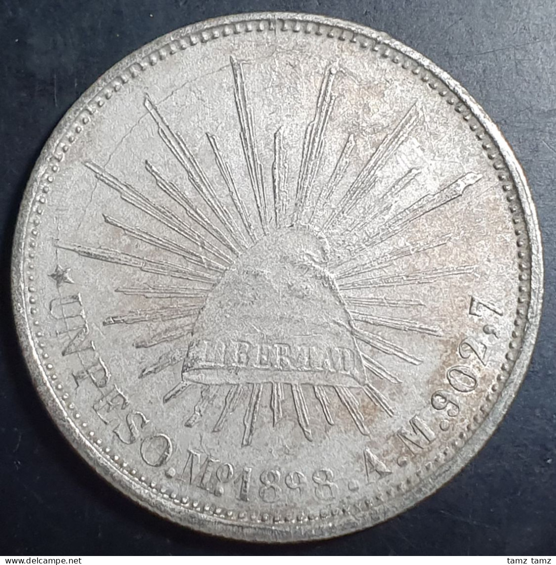 Republic Mexico 1 Un Peso Cap And Rays 1898 Silver Mo AM VF - Mexique