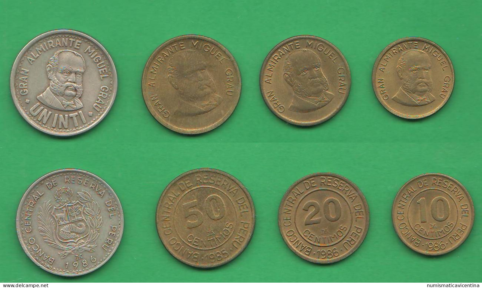 Peru' 10 20 50 Centimos + Un Intin 1985 E 1986 Brass E Nickel Coins - Pérou