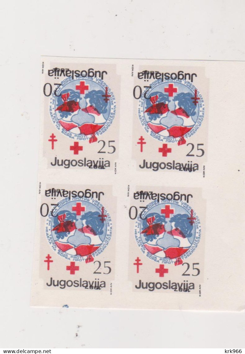 YUGOSLAVIA, 1987 20 & 25 Din Red Cross Charity Stamp  Imperforated Proof Bloc Of 4 MNH - Neufs