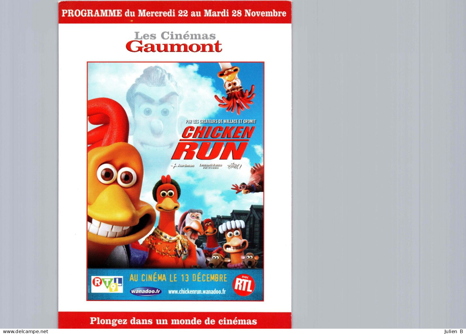 Carte Pub Type Flyer Cinéma GAUMONT Chicken Run - Otros & Sin Clasificación