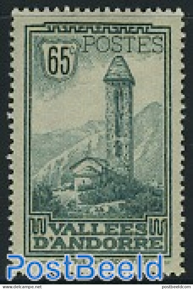 Andorra, French Post 1932 65c, Stamp Out Of Set, Unused (hinged), Religion - Churches, Temples, Mosques, Synagogues - Ongebruikt