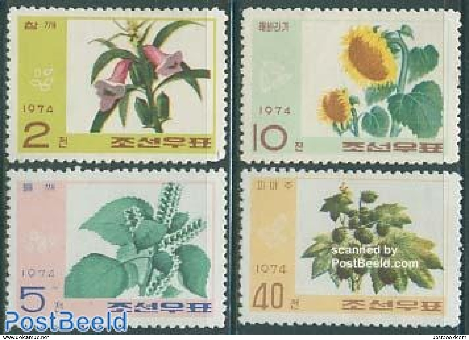 Korea, North 1974 Oil Seed Plants 4v, Mint NH, Nature - Flowers & Plants - Korea, North