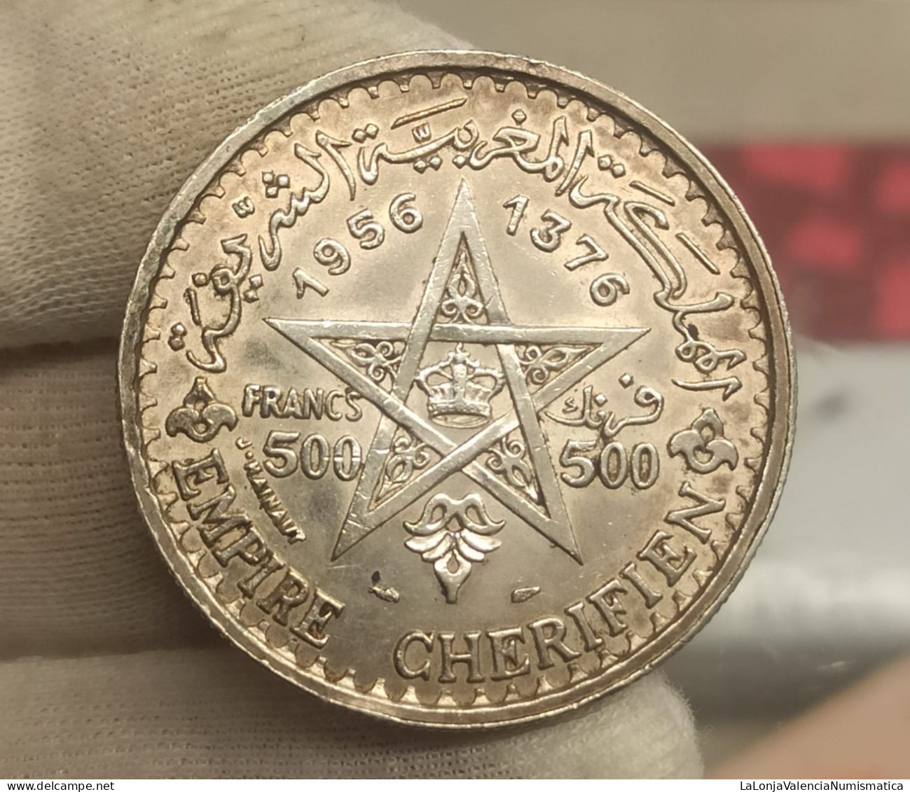 Marruecos Morocco 500 Francs Mohammed V 1956 Y# 54 Plata - Maroc