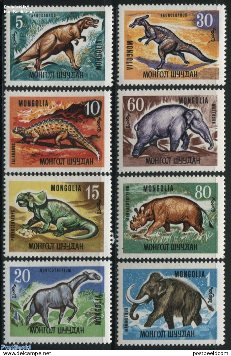 Mongolia 1967 Prehistoric Animals 8v, Mint NH, Nature - Prehistoric Animals - Préhistoriques