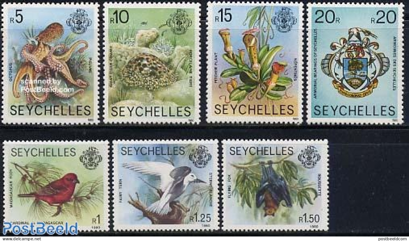 Seychelles 1980 Definitives 7v With Year 1980, Mint NH, History - Nature - Coat Of Arms - Animals (others & Mixed) - B.. - Other & Unclassified