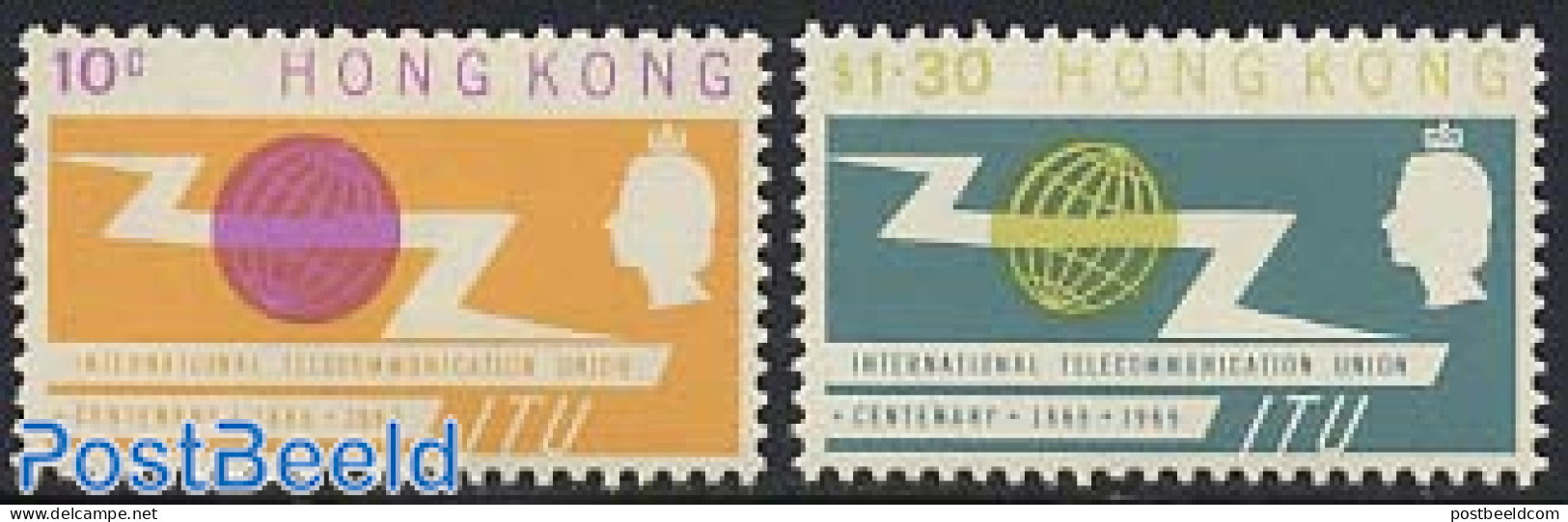 Hong Kong 1965 I.T.U. Centenary 2v, Unused (hinged), Science - Various - Telecommunication - I.T.U. - Nuevos