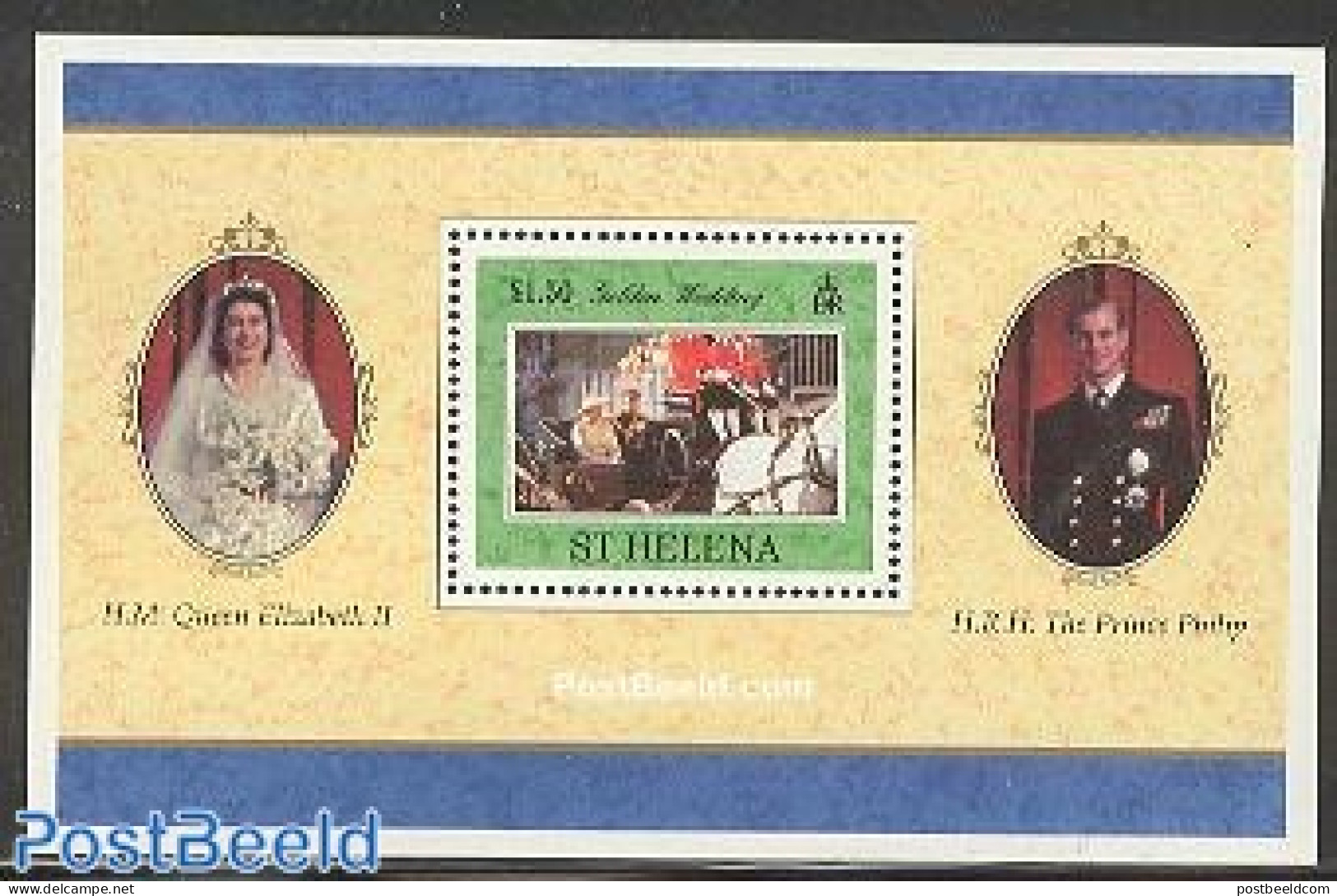 Saint Helena 1997 Golden Wedding S/s, Mint NH, History - Nature - Kings & Queens (Royalty) - Horses - Familias Reales