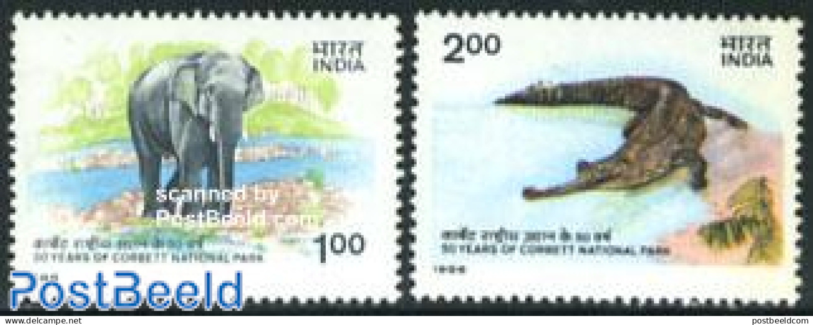 India 1986 Corbett National Park 2v, Mint NH, Nature - Animals (others & Mixed) - Crocodiles - Elephants - Reptiles - Neufs