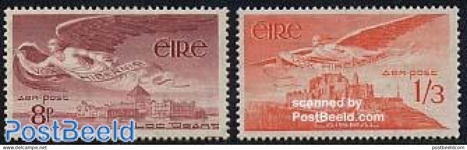 Ireland 1954 Airmail Stamps 2v, Mint NH, Religion - Angels - Art - Castles & Fortifications - Ongebruikt