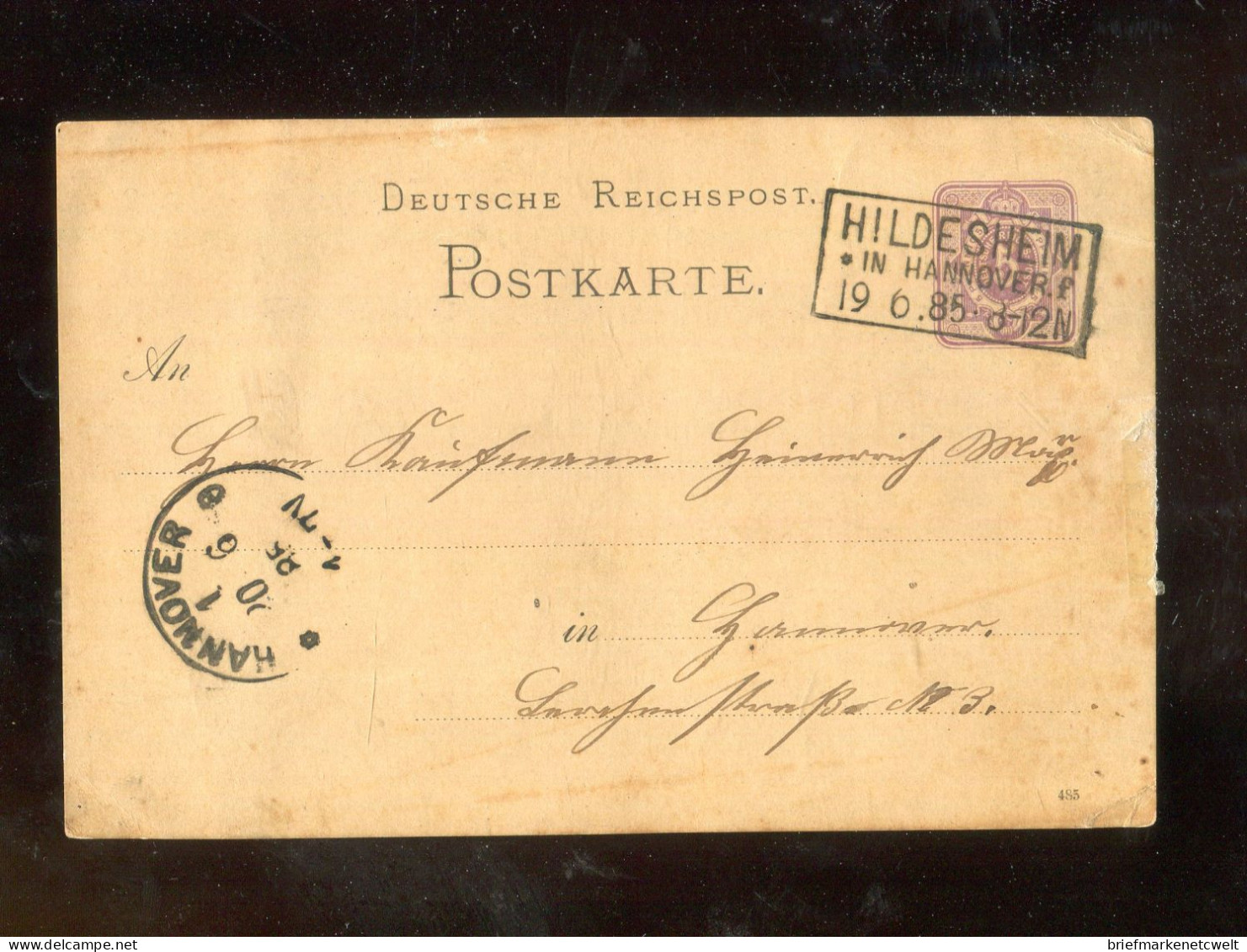 "DEUTSCHES REICH" 1885, R3 "HILDESHEIM" Und K1 "HANNOVER" Auf Postkarte (B2027) - Postkarten