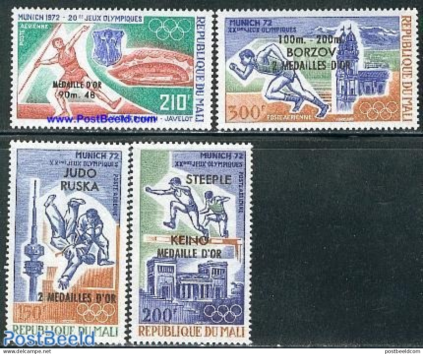 Mali 1972 Olympic Winners Munich 4v, Mint NH, Sport - Athletics - Judo - Olympic Games - Leichtathletik