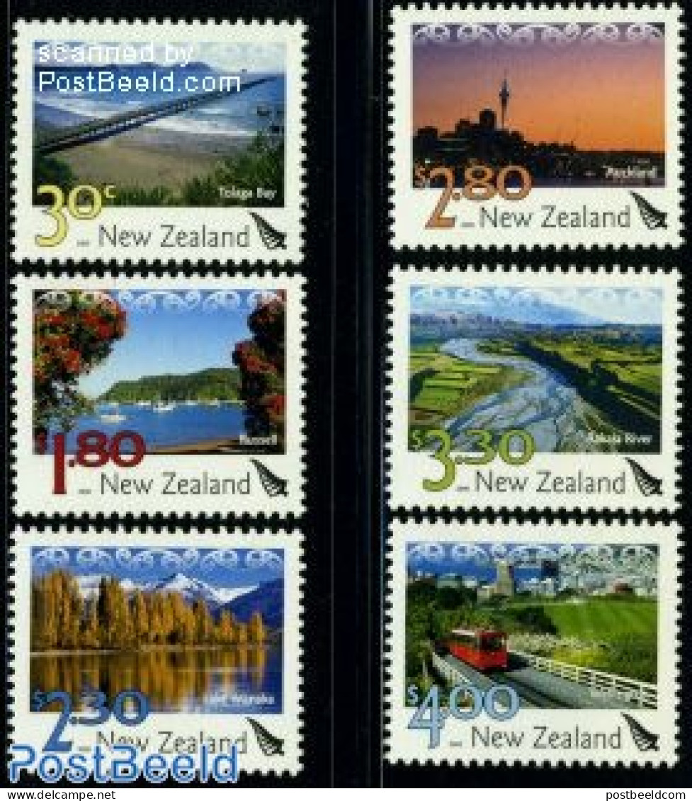 New Zealand 2009 Definitives, Views 6v, Mint NH, Nature - Transport - Various - Railways - Ships And Boats - Tourism -.. - Nuovi