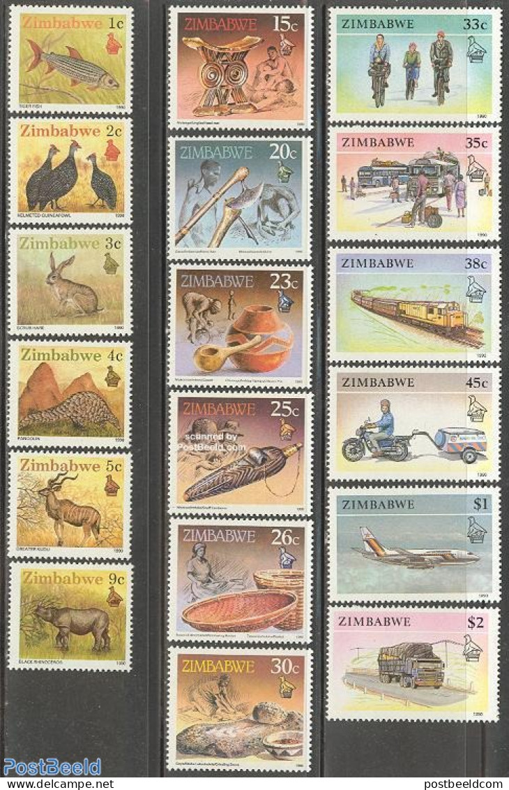 Zimbabwe 1990 Definitives 18v, Mint NH, Nature - Transport - Animals (others & Mixed) - Fish - Poultry - Rabbits / Har.. - Fishes