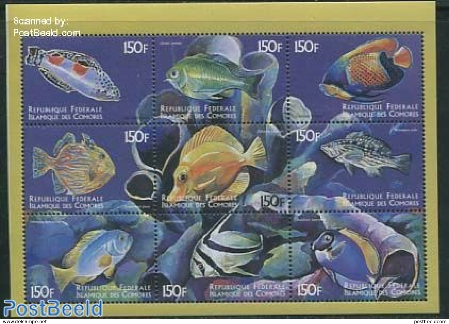 Comoros 1999 Fish 9v M/s, Coris Aygula, Mint NH, Nature - Fish - Fische