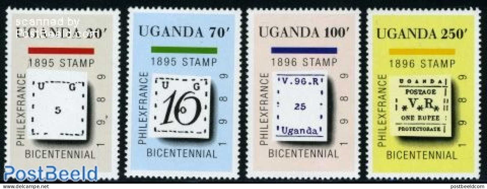 Uganda 1989 Philexfrance 4v, Mint NH, Stamps On Stamps - Timbres Sur Timbres