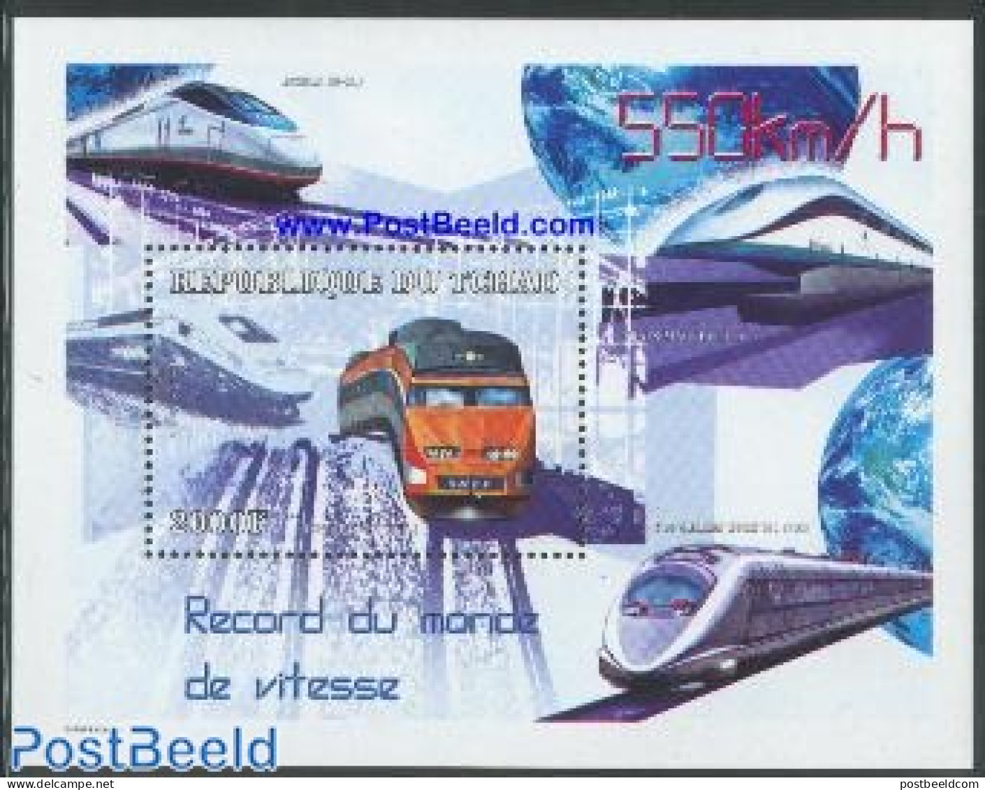 Chad 2001 TGV Sud-est S/s, Mint NH, Transport - Railways - Otros & Sin Clasificación