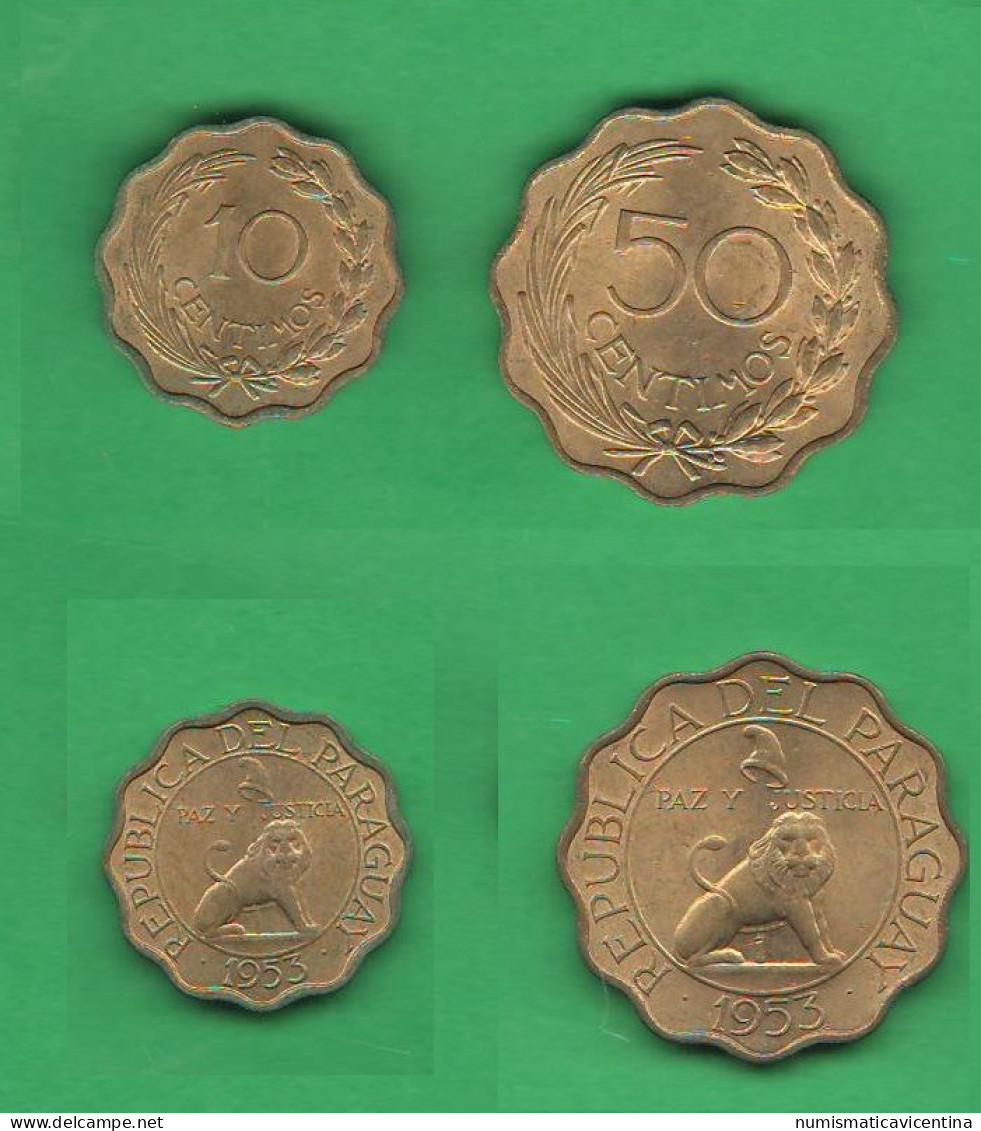 Paraguay 10 + 50 Centimos 1953 Aluminum Bronze Typological Coins K 25 E 28 - Paraguay