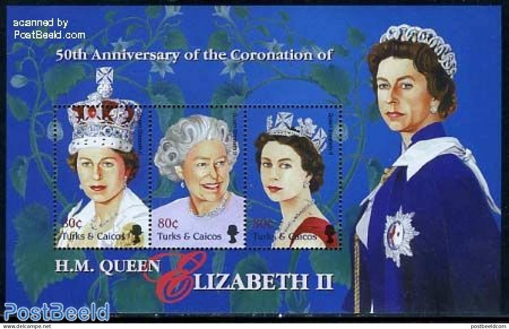 Turks And Caicos Islands 2003 Golden Jubilee Elizabeth II 3v M/s, Mint NH, History - Kings & Queens (Royalty) - Familles Royales