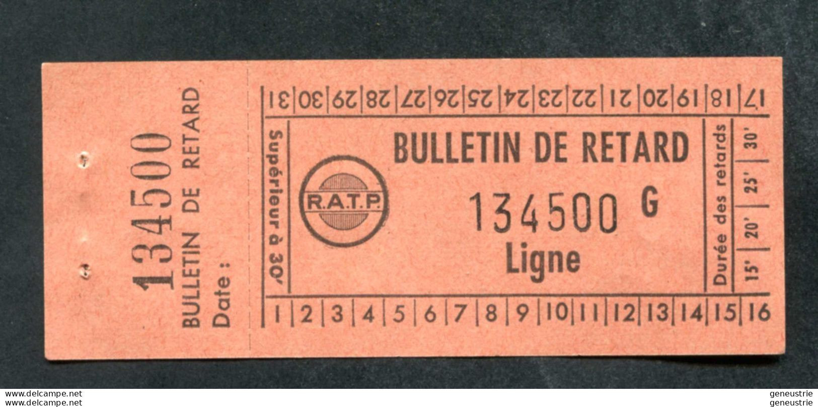 Ticket De Métro Parisien 1969 - Bulletin De Retard RATP Avec Sa Souche (Métropolitain De Paris) - Autres & Non Classés