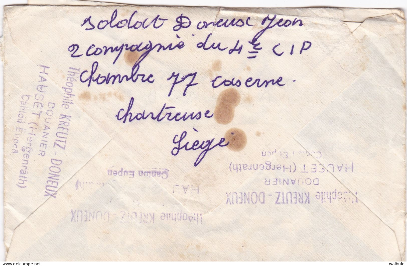 Enveloppe Avec Cachet Kreutz Douanier Hauset Hergenrath La Calamine - Manuscritos