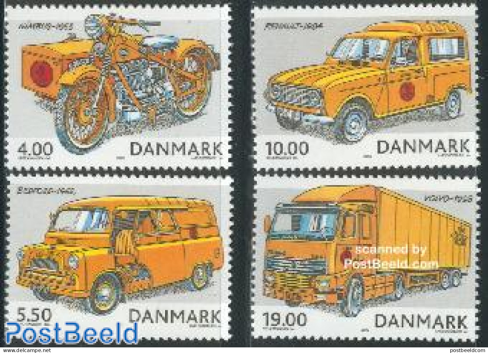 Denmark 2002 Postal Transport 4v, Mint NH, Transport - Post - Automobiles - Motorcycles - Ongebruikt