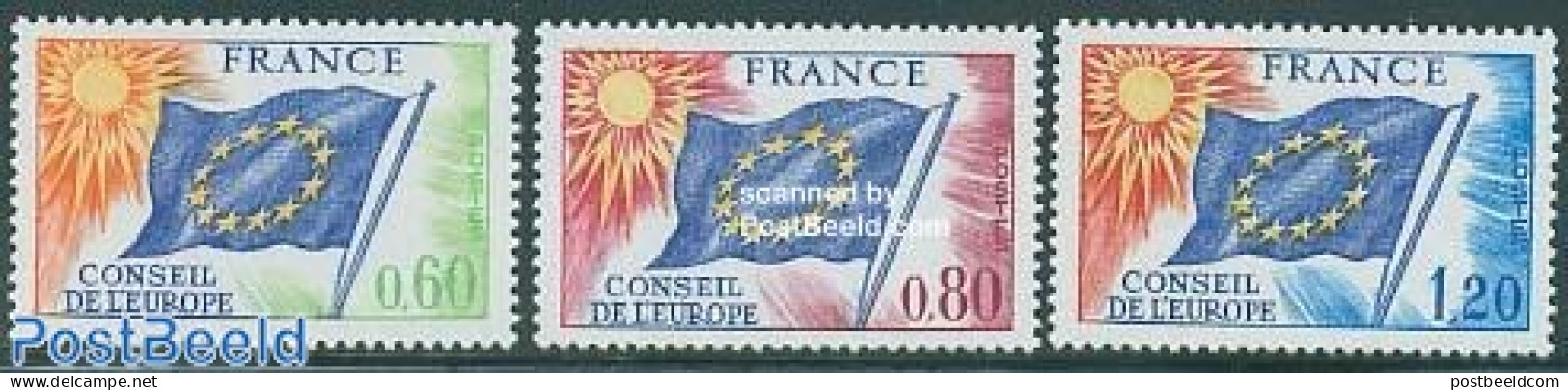 France 1975 European Council 3v, Mint NH, History - Europa Hang-on Issues - Nuovi