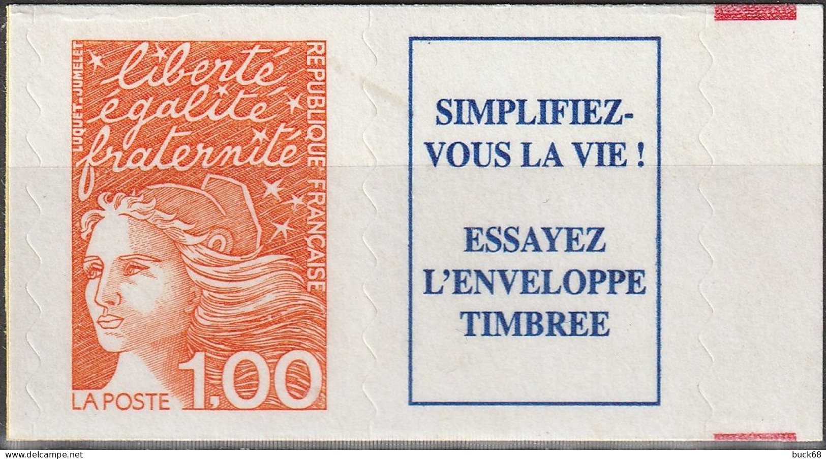 FRANCE 3101a ** MNH Marianne De Luquet Adhésif Bord Droit + Vignette + Repère Rouge 1997 (CV > 4,5 €) - Nuovi