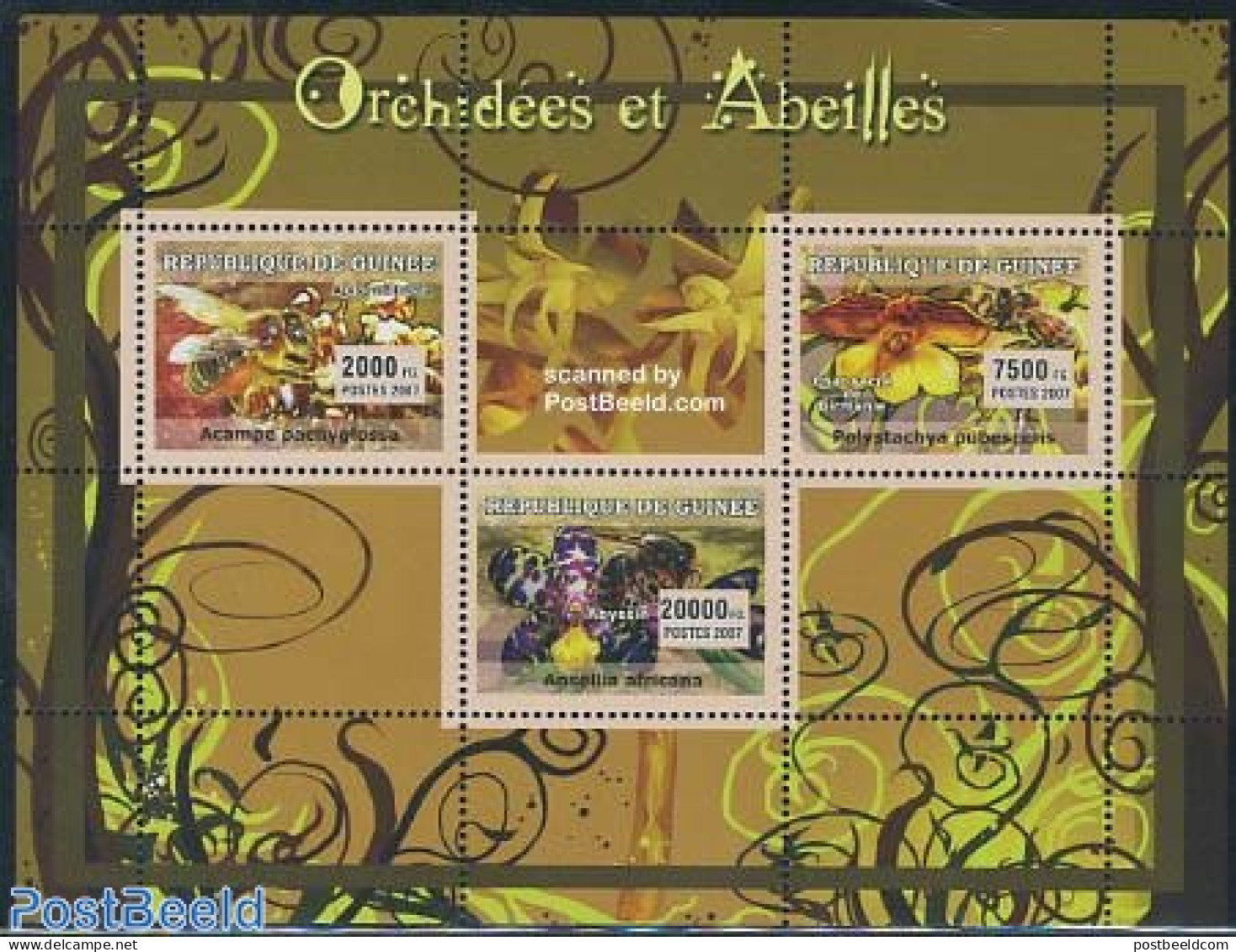 Guinea, Republic 2007 Orchids & Bees 3v M/s, Mint NH, Nature - Bees - Flowers & Plants - Insects - Orchids - Altri & Non Classificati