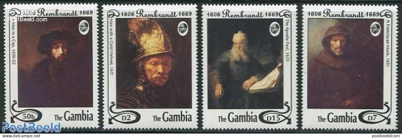 Gambia 1993 Rembrandt 4v, Mint NH, Art - Paintings - Rembrandt - Gambia (...-1964)