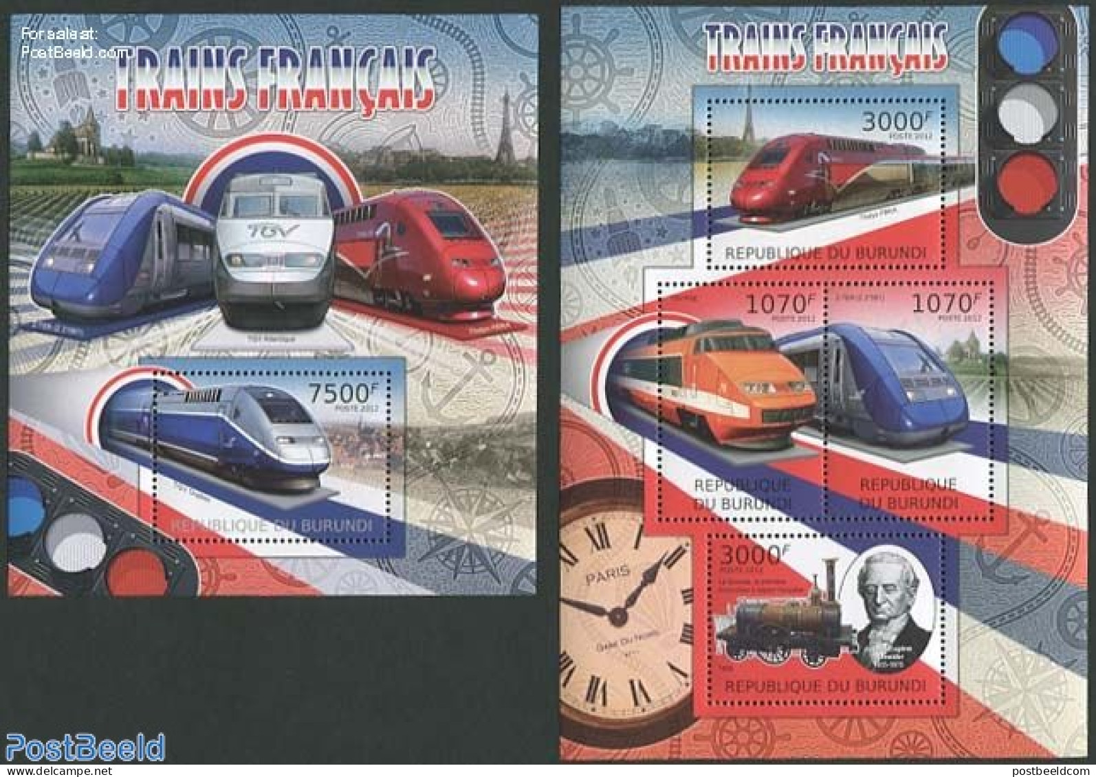 Burundi 2012 French Trains 2 S/s, Mint NH, Transport - Railways - Trains