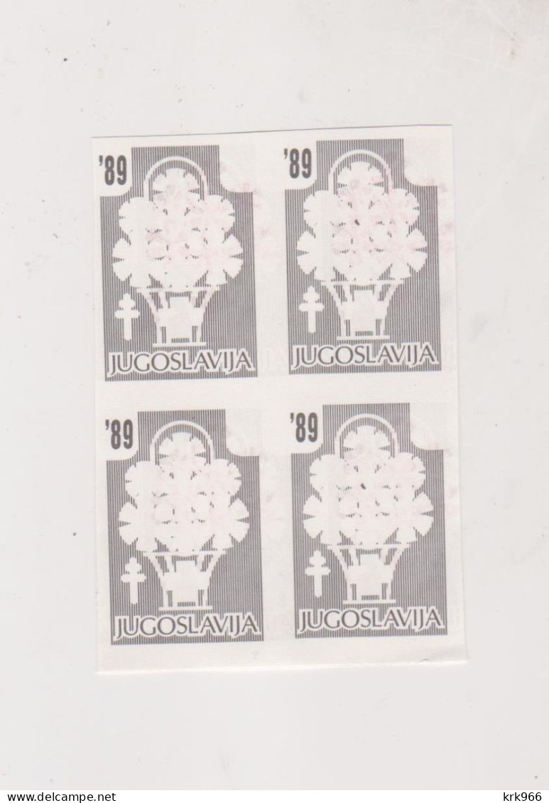 YUGOSLAVIA, 1989  Red Cross Charity Stamp  Imperforated Proof Bloc Of 4 MNH - Ongebruikt