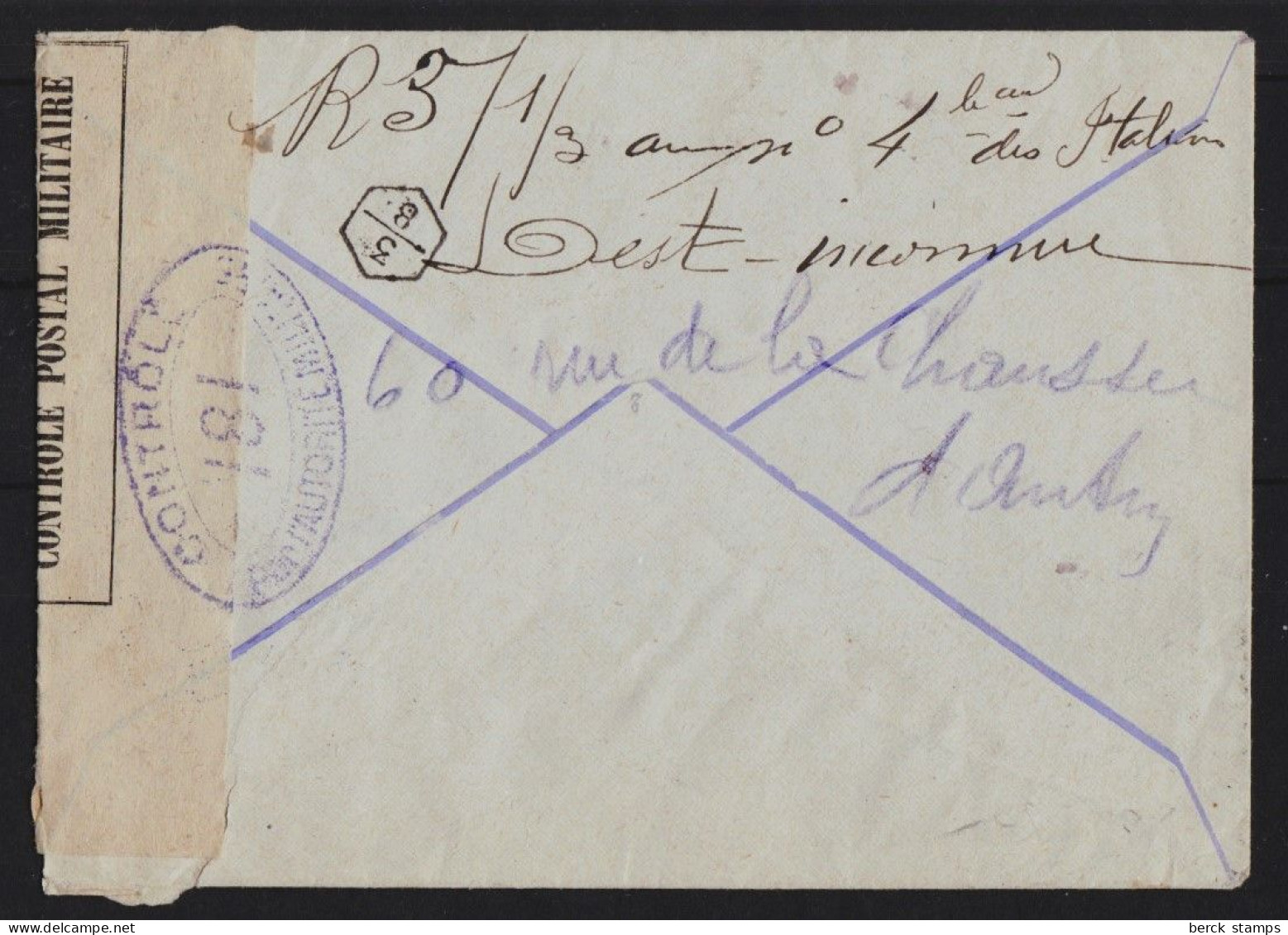 FRANCE - Lettre BÉTHUME / PARIS Contrôlée Par L'Autorité Militaire 1918 - Cachet De Facteur. - 1903-60 Semeuse Lignée