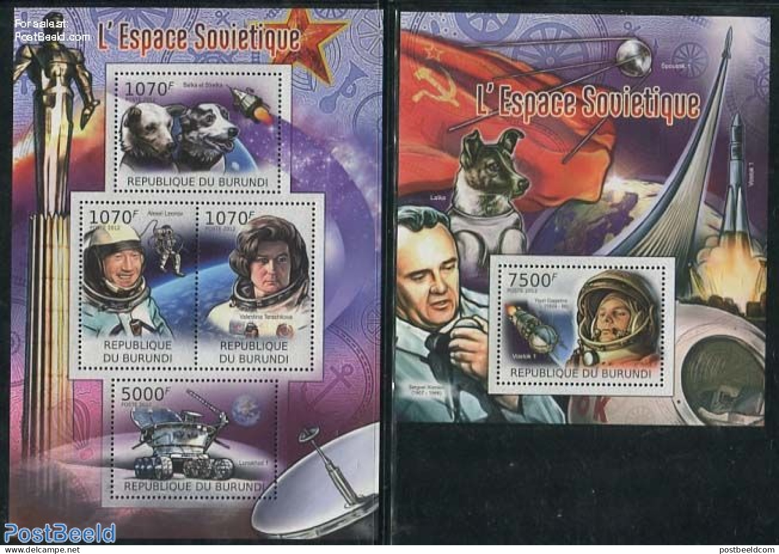 Burundi 2012 Soviet Space Flights 2 S/s, Mint NH, Nature - Transport - Dogs - Space Exploration - Otros & Sin Clasificación