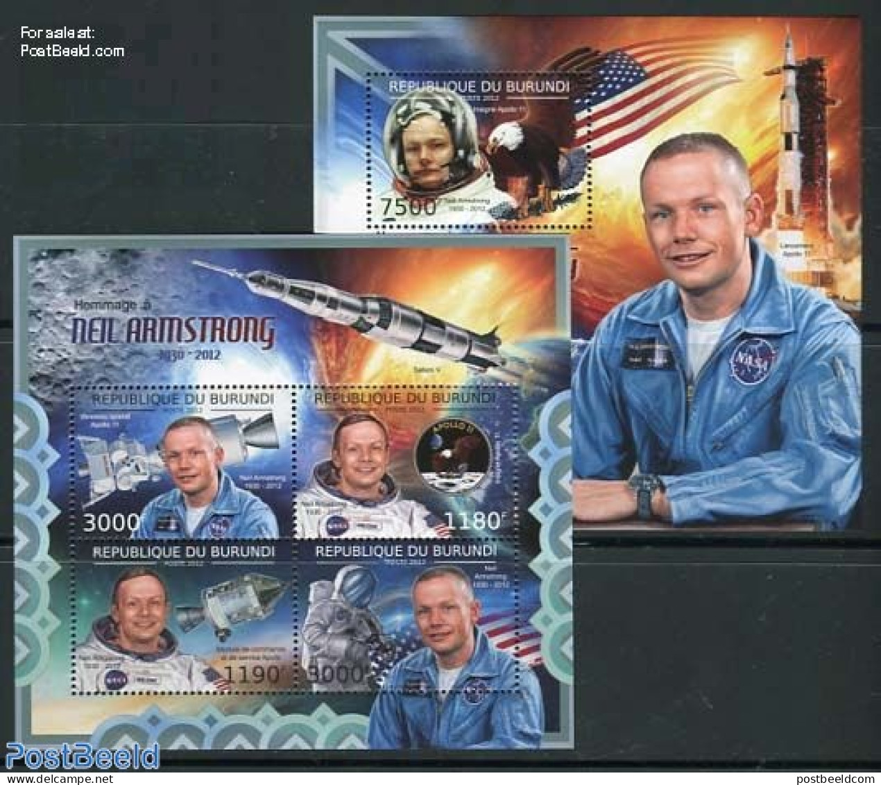 Burundi 2012 Neil Armstrong 2 S/s, Mint NH, Nature - Transport - Birds - Birds Of Prey - Space Exploration - Other & Unclassified